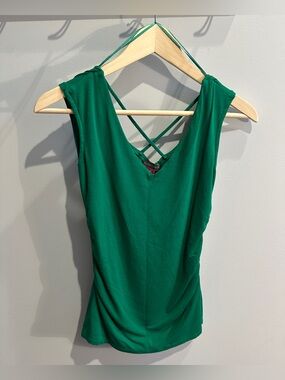 Vince Camuto Emerald Green V-Neck Crisscross Back Tank